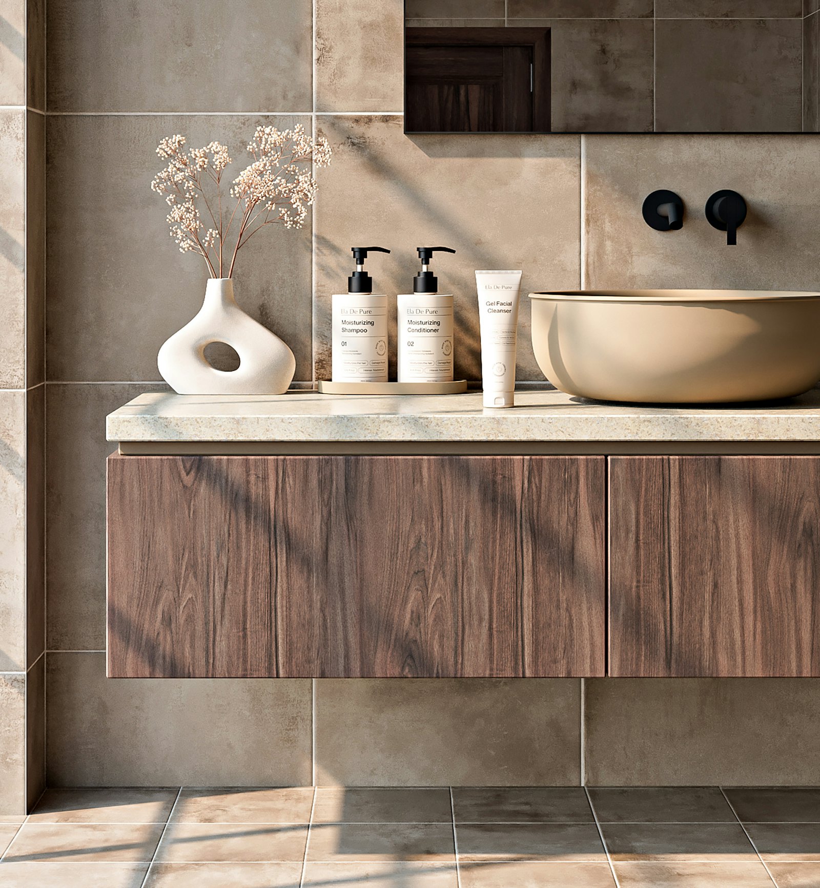 Walnut vessel vanity