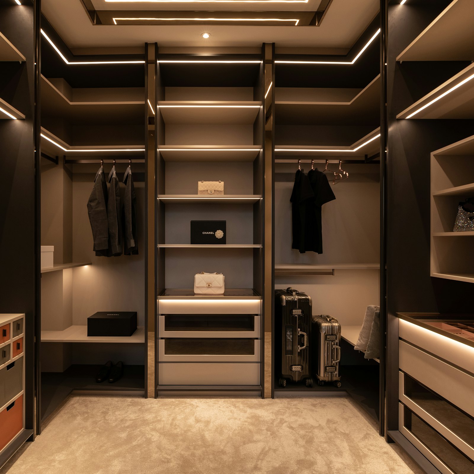 Lit walk-in closet